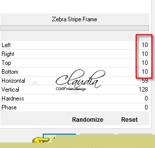 Instellingen filter Layout Tools - Zebra Stripe Frame