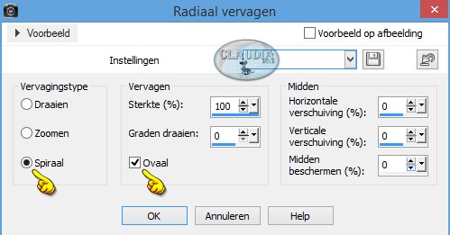 Instellingen Radiaal vervagen 