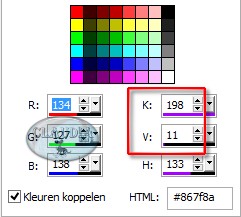 Noteer de getallen naast K en V 