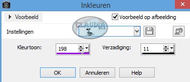 Instellingen Kleurtoon en verzadiging - Inkleuren