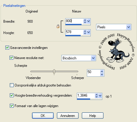 Instellingen formaat wijzigen