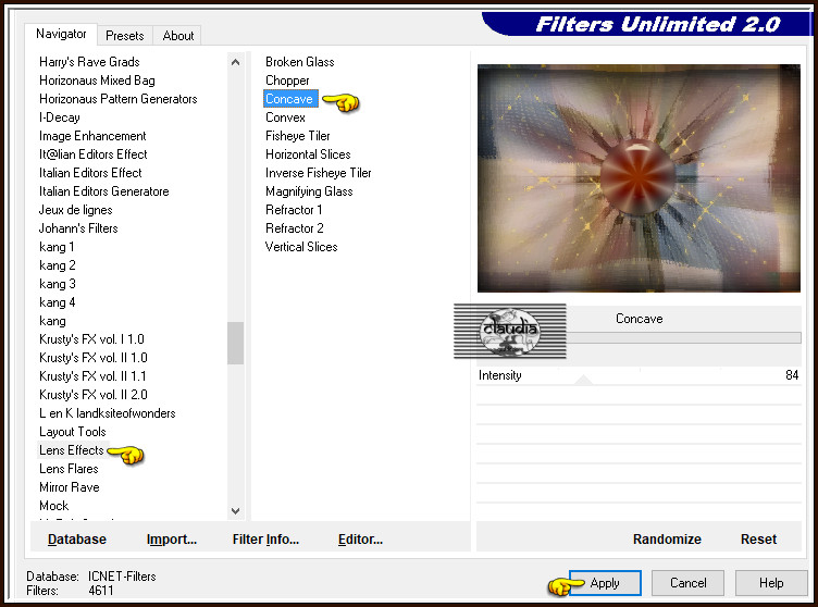Effecten - Insteekfilters - <I.C.NET Software> - Filters Unlimited 2.0 - Lens Effects - Concave :