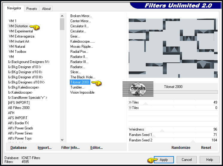 Effecten - Insteekfilters - <I.C.NET Software> - Filters Unlimited 2.0 - VM Distortion - Tilomat 2000