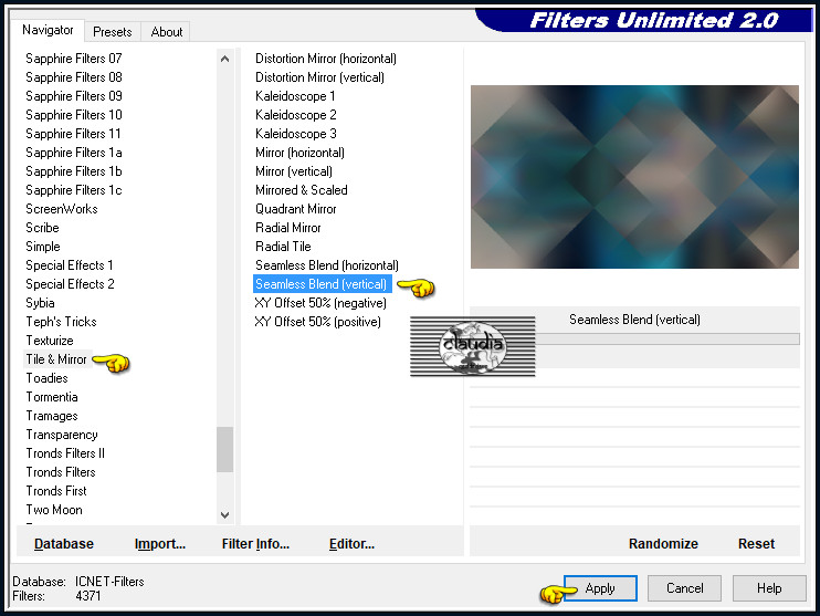 Effecten - Insteekfilters - <I.C.NET Software> - Filters Unlimited 2.0 - Tile & Mirror - Seamless Blend (vertical)