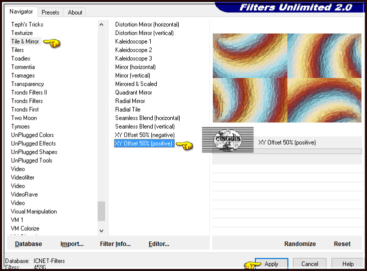 Effecten - Insteekfilters - <I.C.NET Software> - Filters Unlimited 2.0 - Tile & Mirror - XY Offset 50% (positive)