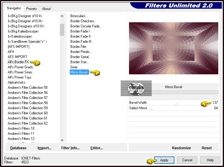 Effecten - Insteekfilters - <I.C.NET Software> - Filters Unlimited 2.0 - Alf's Border FX - Mirror Bevel