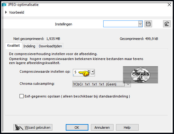 Sla je werkje op als JPEG-formaat met een compressiewaarde van 5