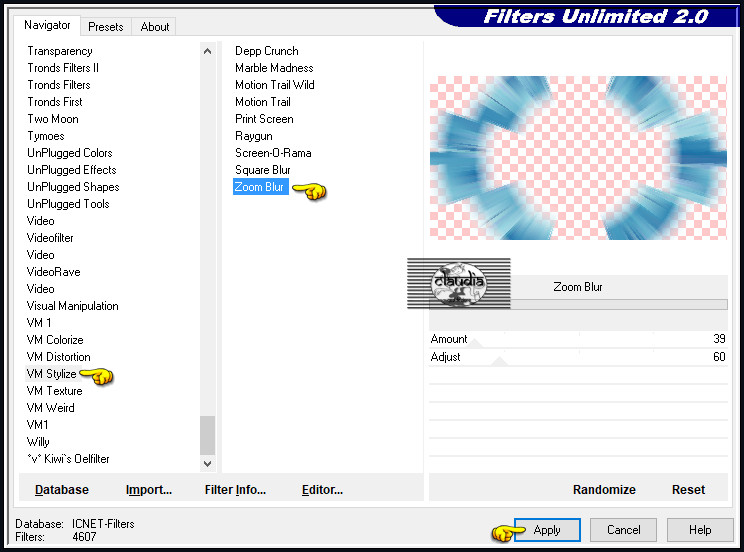 Effecten - Insteekfilters - <I.C.NET Software> - Filters Unlimited 2.0 - VM Stylize - Zoom Blur