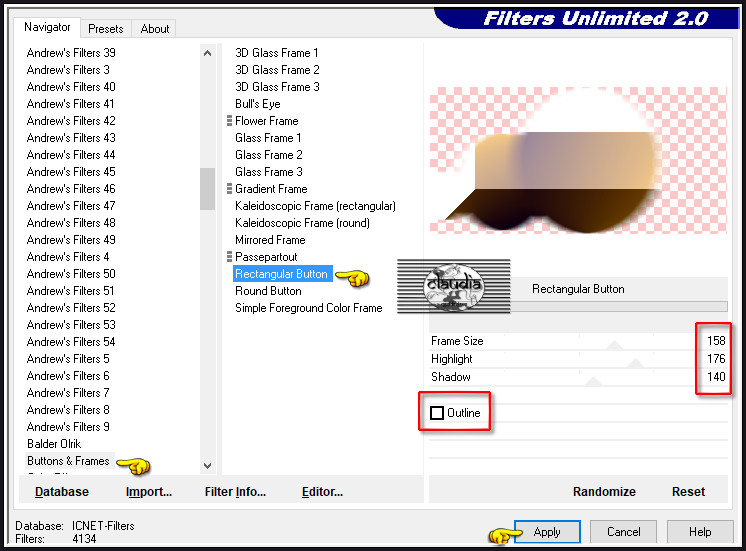 Effecten - Insteekfilters - <I.C.NET Software> - Filters Unlimited 2.0 - Buttons & Frames - Rectangular Button