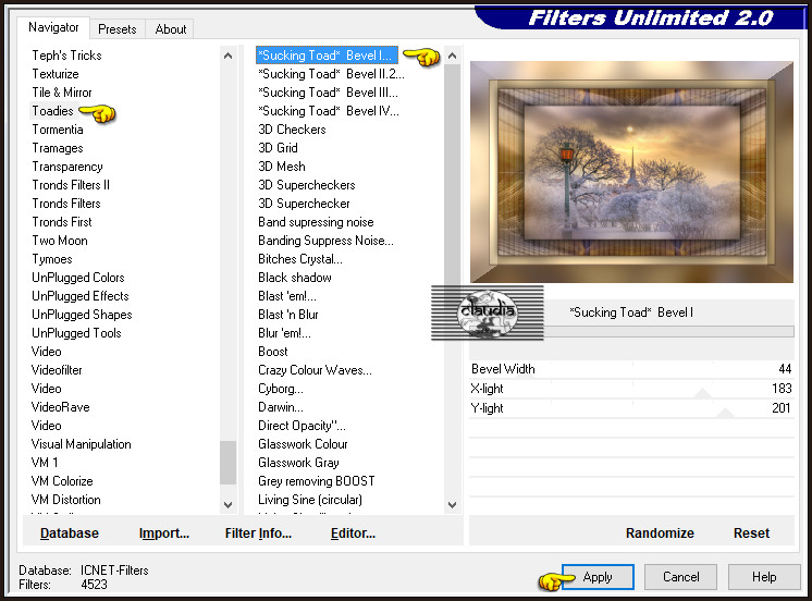 Effecten - Insteekfilters - <I.C.NET Software> - Filters Unlimited 2.0 - Toadies - *Sucking Toad* Bevel I