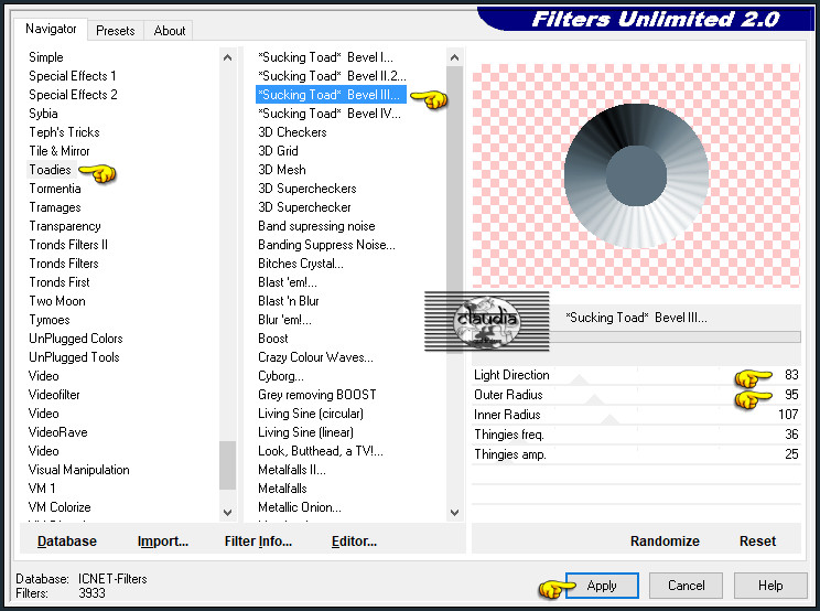 Effecten - Insteekfilters - <I.C.NET Software> - Filters Unlimited 2.0 - Toadies - *Sucking Toad* Bevel III