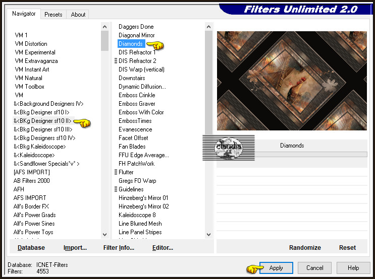 Effecten - Insteekfilters - <I.C.NET Software> - Filters Unlimited 2.0 - &<BKg Designer sf10 II> - Diamonds