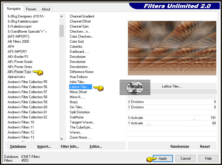 Effecten - Insteekfilters - <I.C.NET Software> - Filters Unlimited 2.0 - Alf's Power Toys - Lattice Tiles