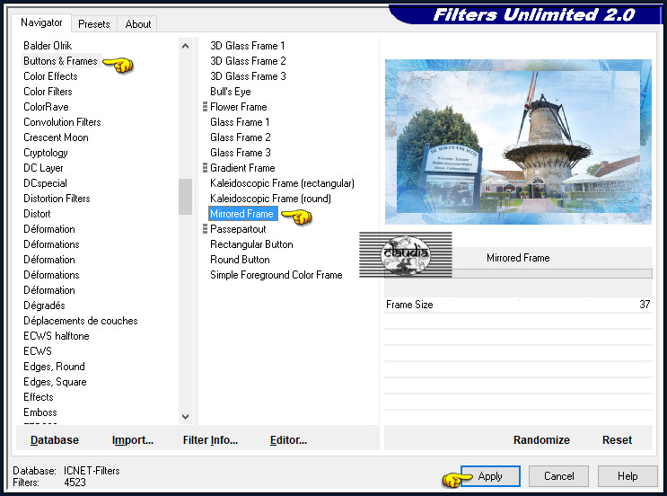 Effecten - Insteekfilters - <I.C.NET Software> - Filters Unlimited 2.0 - Buttons & Frames - Mirrored Frame