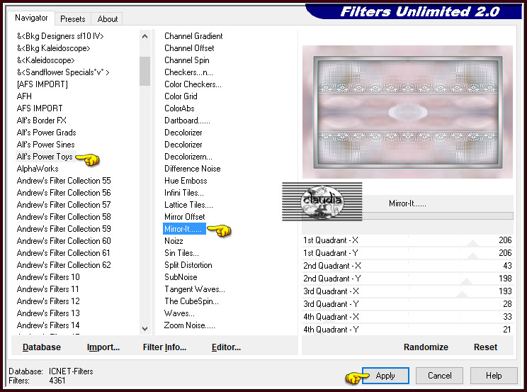 Effecten - Insteekfilters - <I.C.NET Software> - Filters Unlimited 2.0 - Alf's Power Toys - Mirror-It