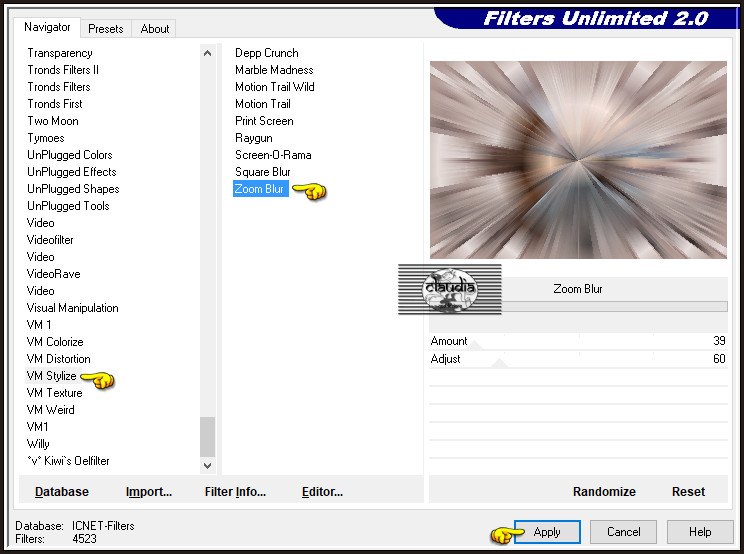 Effecten - Insteekfilters - <I.C.NET Software> - Filters Unlimited 2.0 - VM Toolbox - Zoom Blur