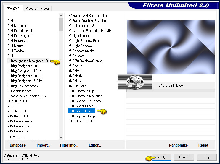 Effecten - Insteekfilters - <I.C.NET Software> - Filters Unlimited 2.0 - &<Background Designers IV> - sf10 Slice N Dice