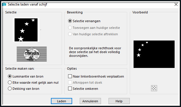 Selecties - Selectie laden/opslaan - Selectie laden vanaf schijf : Sel1_DE_Animabelle