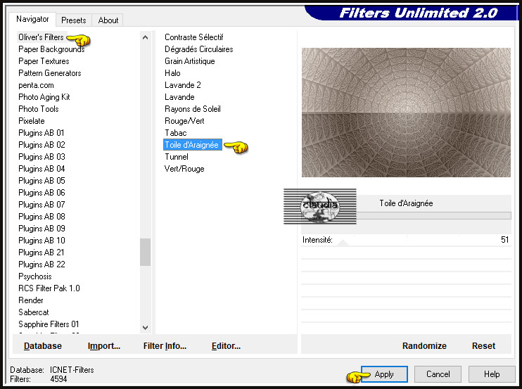 Effecten - Insteekfilters - <I.C.NET Software> - Filters Unlimited 2.0 - Oliver's Filters - Toile d'Araignée