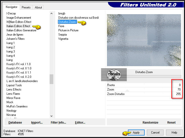 Effecten - Insteekfilters - <I.C.NET Software> - Filters Unlimited 2.0 - Italian Editors Effect - Disturbo Zoom