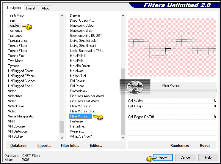 Effecten - Insteekfilters - <I.C.NET Software> - Filters Unlimited 2.0 - Toadies - Plain Mosaic... :