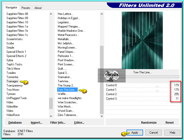 Effecten - Insteekfilters - <I.C.NET Software> - Filters Unlimited 2.0 - Tramages - Tow The Line