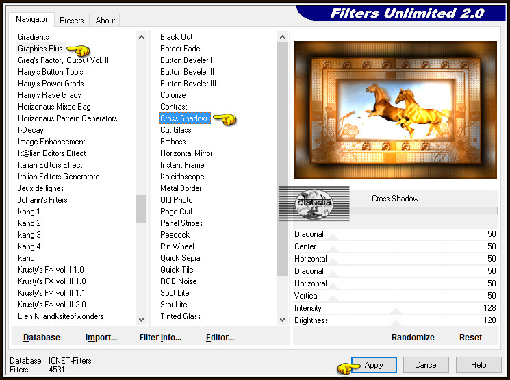 Effecten - Insteekfilters - <I.C.NET Software> - Filters Unlimited 2.0 - Graphics Plus - Cross Shadow