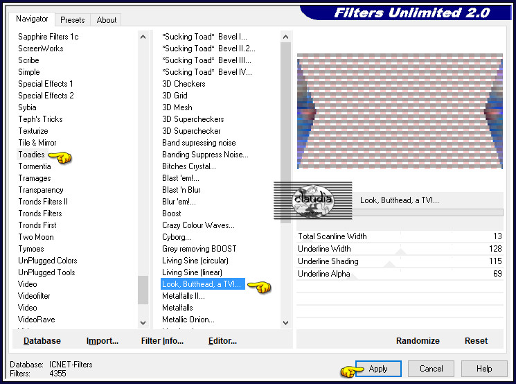 Effecten - Insteekfilters - <I.C.NET Software> - Filters Unlimited 2.0 - Toadies - Look, Butthead, a TV!