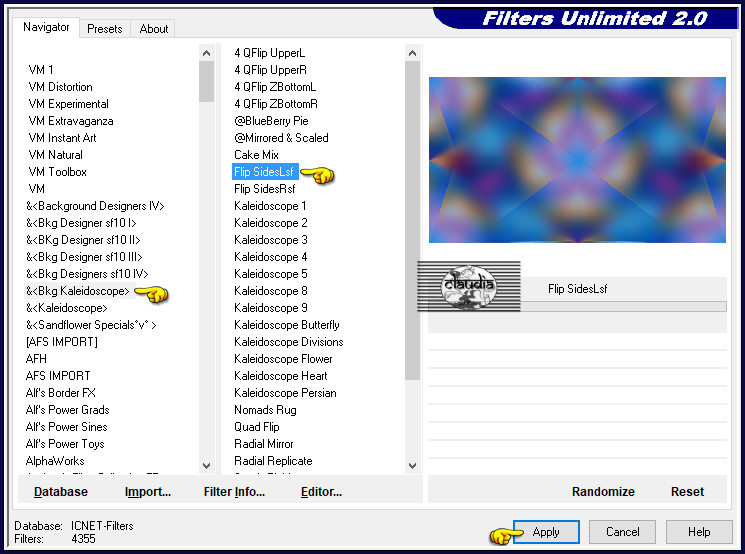 Effecten - Insteekfilters - <I.C.NET Software> - Filters Unlimited 2.0 - &<BKg Kaleidoscope> - Flip SidesLsf