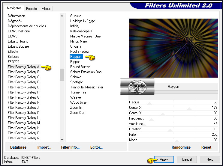 Effecten - Insteekfilters - <I.C.NET Software> - Filters Unlimited 2.0 - Filter Factory Gallery A - Raygun