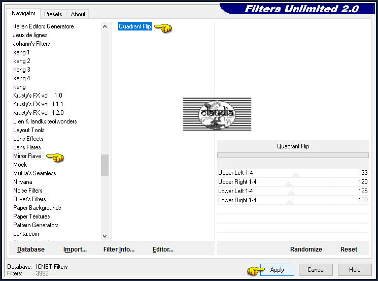 Effecten - Insteekfilters - <I.C.NET Software> - Filters Unlimited 2.0 - Mirror Rave - Quadrant Flip