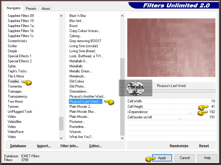 Effecten - Insteekfilters - <I.C.NET Software> - Filters Unlimited 2.0 - Toadies - Picasso's Last Word