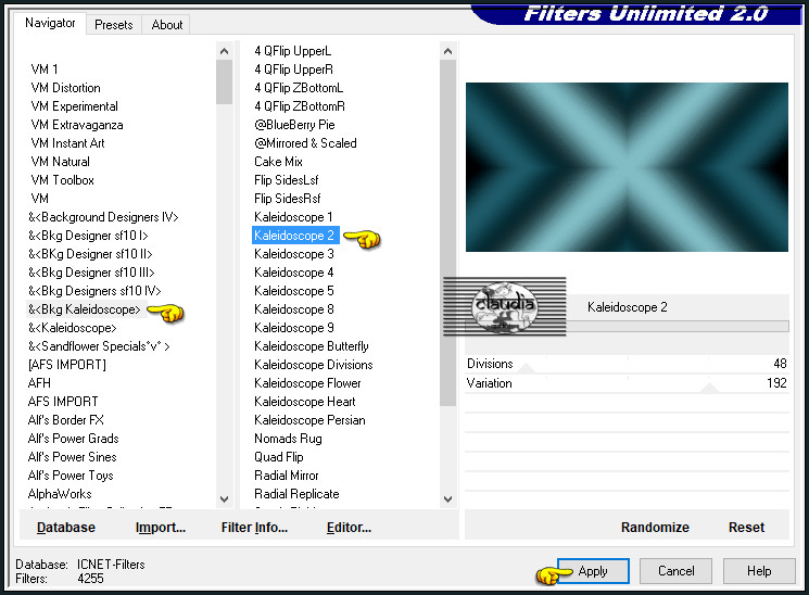 Effecten - Insteekfilters - <I.C.NET Software> - Filters Unlimited 2.0 -&<Bkg Kaleidoscope> - Kaleidoscope 2