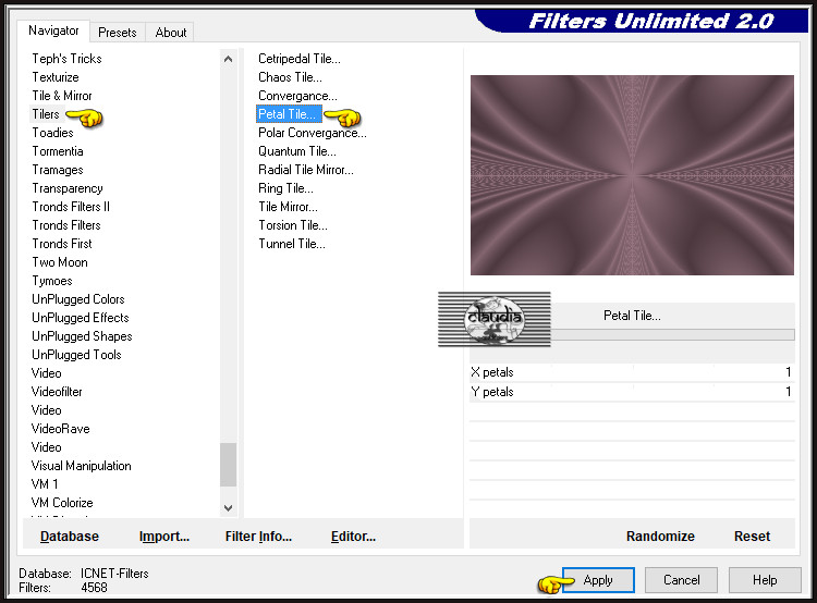 Effecten - Insteekfilters - <I.C.NET Software> - Filters Unlimited 2.0 - Tilers - Petal Tile