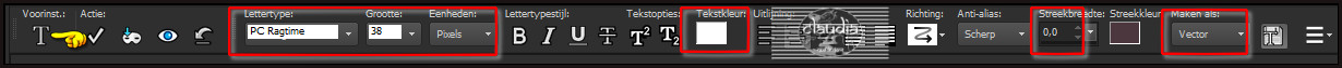 Activeer het "Tekstgereedschap" en zoek het font "PC Ragtime" met deze instellingen