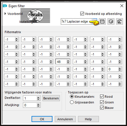 Effecten - Eigen filter - 7x7 Laplacian edge detection