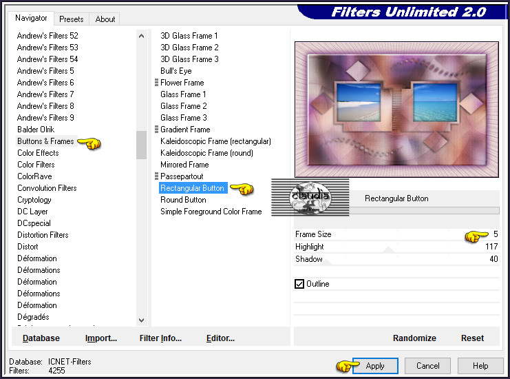 Effecten - Insteekfilters - <I.C.NET Software> - Filters Unlimited 2.0 - Buttons & Frames - Rectangular Button