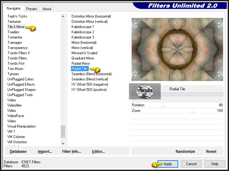 Effecten - Insteekfilters - <I.C.NET Software> - Filters Unlimited 2.0 - Tile & Mirror - Radial Tile