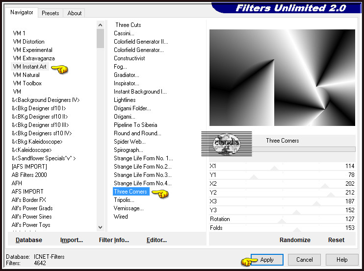 Effecten - Insteekfilters - <I.C.NET Software> - Filters Unlimited 2.0 - VM Instant Art - Three Corners :