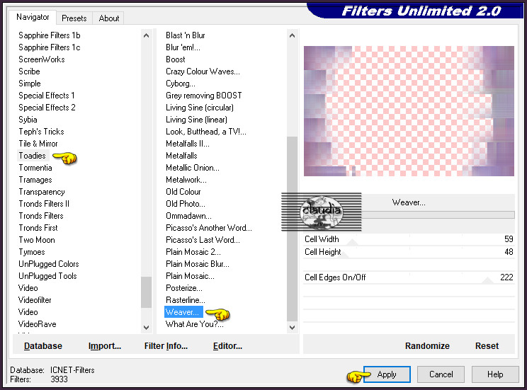 Effecten - Insteekfilters - <I.C.NET Software> - Filters Unlimited 2.0 - Toadies - Weaver