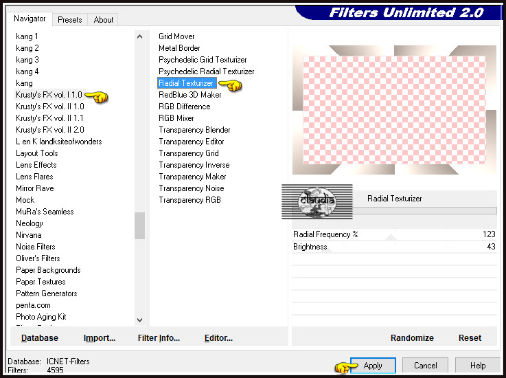 Effecten - Insteekfilters - <I.C.NET Software> - Filters Unlimited 2.0 - Krusty's FX vol. I 1.0 - Radial Texturizer