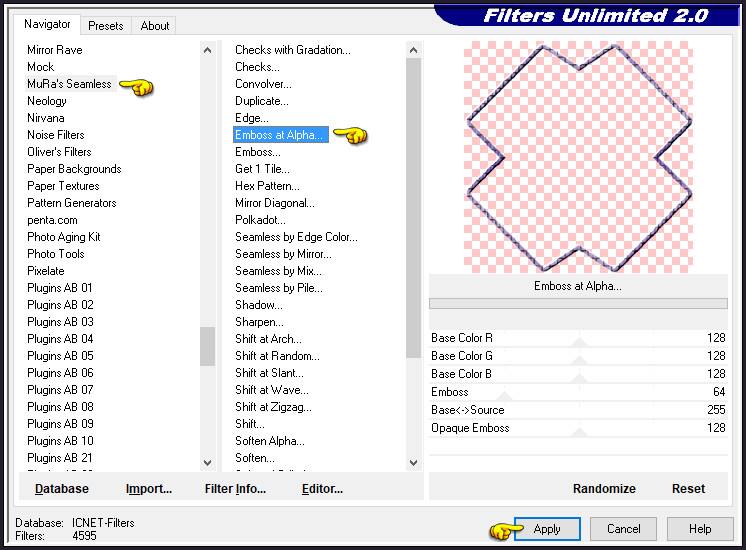 Effecten - Insteekfilters - <I.C.NET Software> - Filters Unlimited 2.0 - Mura's Seamless - Emboss at Alpha