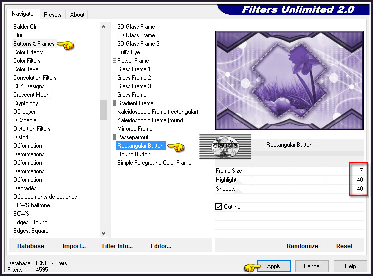 Effecten - Insteekfilters - <I.C.NET Software> - Filters Unlimited 2.0 - Buttons & Frames - Rectangular Button