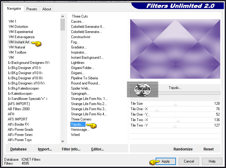 Effecten - Insteekfilters - <I.C.NET Software> - Filters Unlimited 2.0 - VM Instant Art - Tripolis