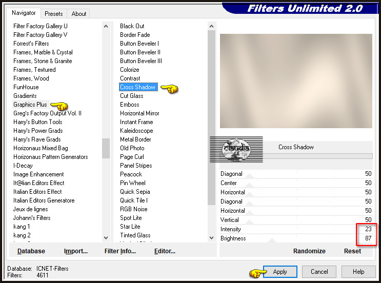 Effecten - Insteekfilters - <I.C.NET Software> - Filters Unlimited 2.0 - Graphics Plus - Cross Shadow