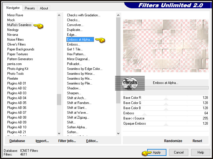 Effecten - Insteekfilters - <I.C.NET Software> - Filters Unlimited 2.0 - Mura's Seamless - Emboss at Alpha