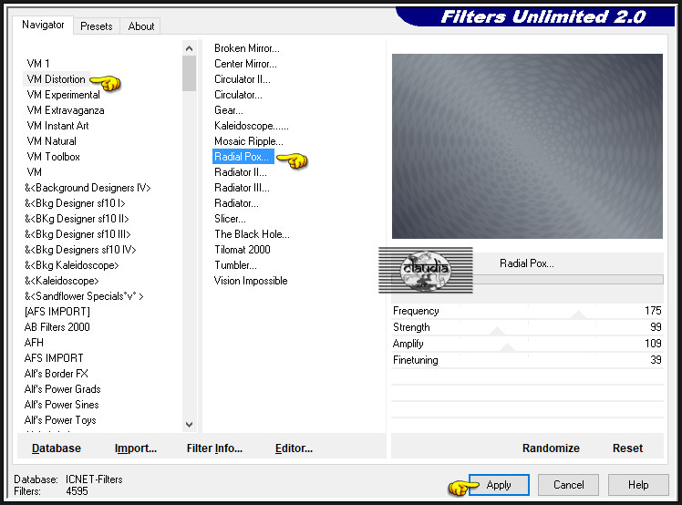 Effecten - Insteekfilters - <I.C.NET Software> - Filters Unlimited 2.0 - VM Distortion - Radial Pox