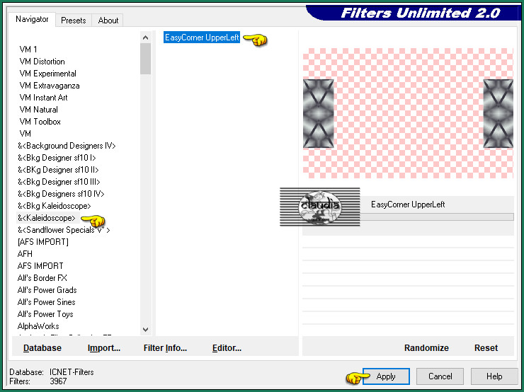 Effecten - Insteekfilters - <I.C.NET Software> - Filters Unlimited 2.0 - &<Kaleidoscope> - EasyCorner UpperLeft