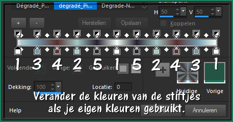 Werk je met eigen kleuren, dan dien je de kleuren van de stiftjes aan te passen zoals op het voorbeeld 