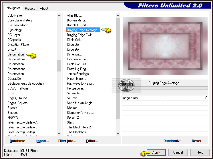 Effecten - Insteekfilters - <I.C.NET Software> - Filters Unlimited 2.0 - Déformation - Bulging Edge Average